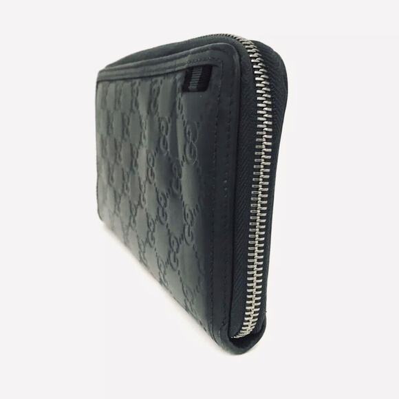 Authentic GUCCI Ssima GG Logo Leather Zip Around Organizer Long Wallet Gray - Picture 3 of 8